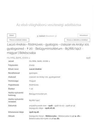 1916 · első világháborús veszteség – az okirat képe